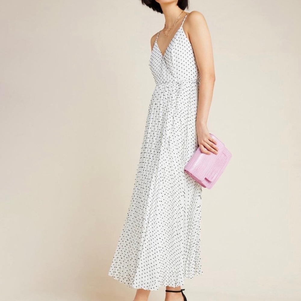 Anthropologie Dress NWOT. White with black polka dots pleated wrap dress sz XL.